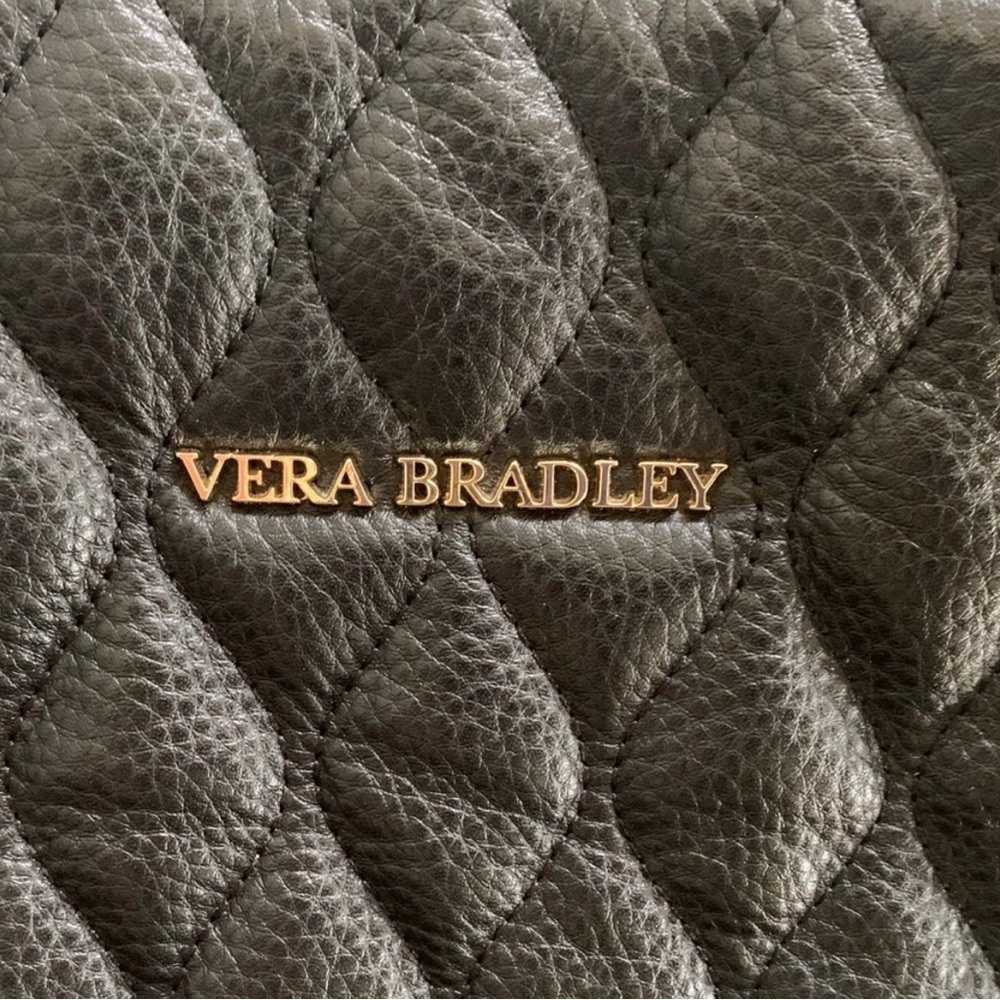 Vera Bradley Black Quilted Leather Tote with Gold Hardware - Picture 7 of 12